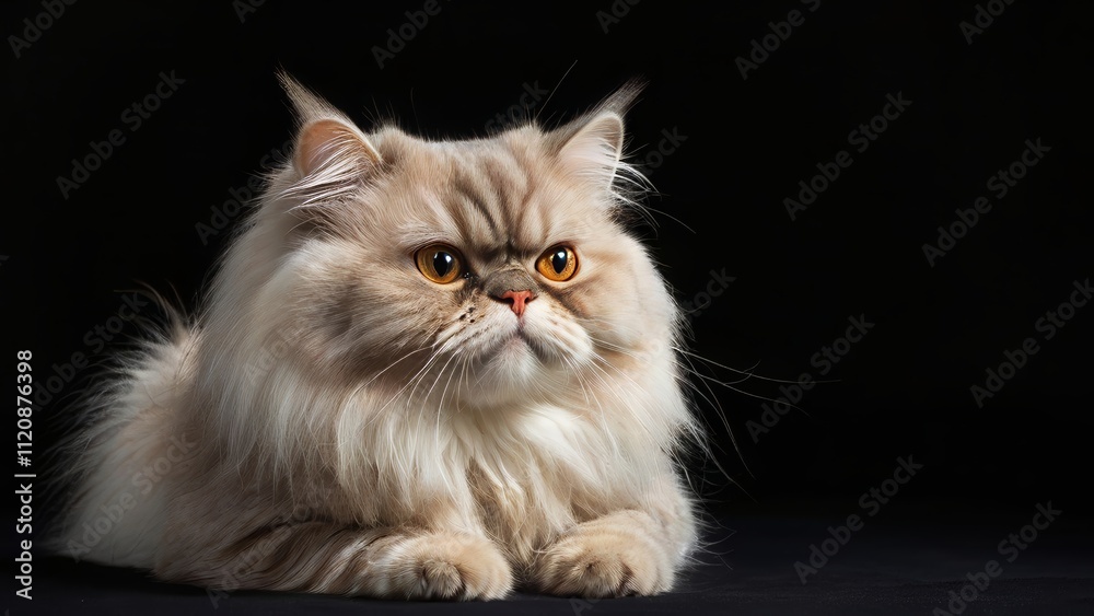 Persian cat's alert pose against a dramatic black background, Persian cat, black background, cat portrait Persian cat's alert pose against a dramatic black background, Persian cat, black background, cat portrait