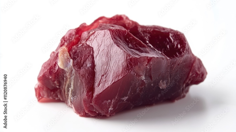 Raw fresh piece of red meat isolated on a clean white background, showcasing rich color and texture, ideal for culinary, food preparation, and meat industry visuals. Raw fresh piece of red meat isolated on a clean white background, showcasing rich color and texture, ideal for culinary, food preparation, and meat industry visuals.
