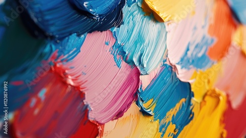 Colorful paint texture samples in close-up showcasing vibrant swirls and strokes of acrylic paint for artistic backgrounds and design inspiration photo