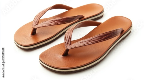 Brown flip flop sandals for women, isolated on a clean white background, featuring a sleek design with a textured strap, footwear, summer essentials, casual style.