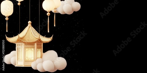 Golden Lantern Hanging on C...