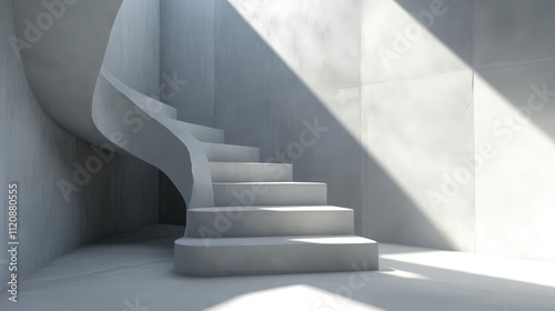 Abstract modern staircase design with soft lighting and smooth concrete textures creating a serene architectural environment