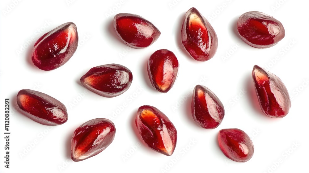 Fresh Pomegranate Seeds with Glossy Texture on White Background for Culinary and Nutritional Use