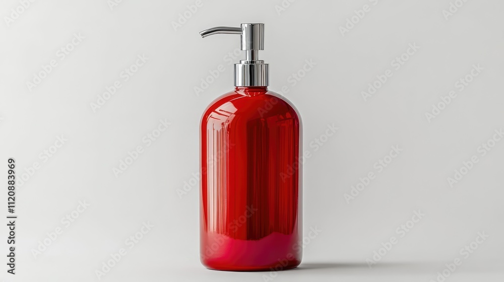 Red liquid soap dispenser bottle on a clean white background showcasing modern design and functionality for commercial or personal use. Red liquid soap dispenser bottle on a clean white background showcasing modern design and functionality for commercial or personal use.