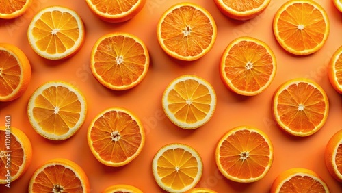 Vibrant Orange Slice Pattern on Bright Orange Background - Fashion Photography Inspiration for Summer Trends and Colorful Designs