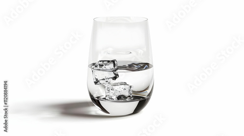 3D Render of Glass of Water with Ice Cubes