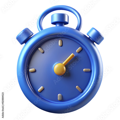 blue stopwatch 3d icon in cartoon plastic style minimal isolated on transparent white background, clipping path