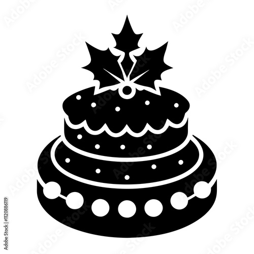 Festive christmas cake. Christmas cake. Christmas vector. Cake. Cake vector. Christmas cake icon. Silhouette.