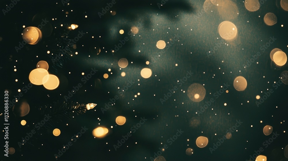 Obraz premium Enchanting Bokeh Lights Festive Golden Sparkle on Dark Background