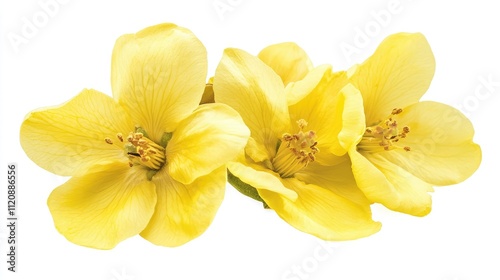 Delicate yellow quince flowers arranged beautifully on a white background showcasing their vibrant and elegant appearance.