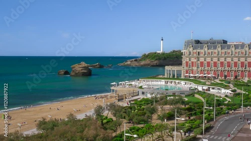 Coastal view of Biarritz on a sunny day with a beach and blue sea