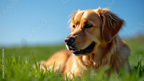 Elegant Golden Retriever in Sunlight, Lush Green Grass