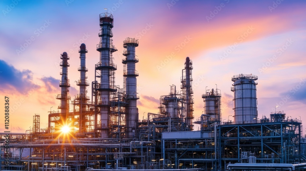 custom made wallpaper toronto digitalIndustrial Plant at Sunset with Colorful Sky