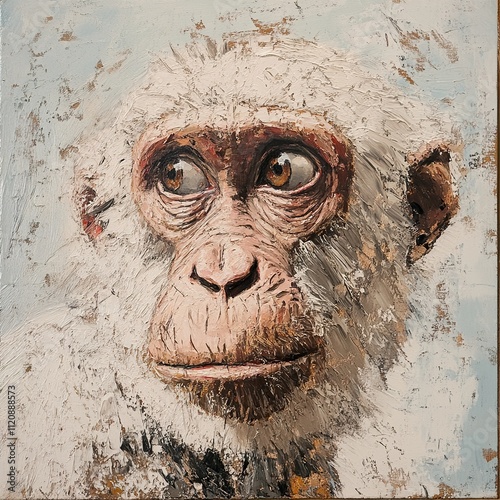 White Chimpanzee Portrait: A Captivating Primate Painting photo