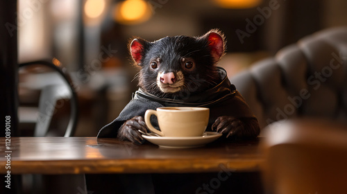 Tasmanian Devil Enjoying Coffee In A Cafe