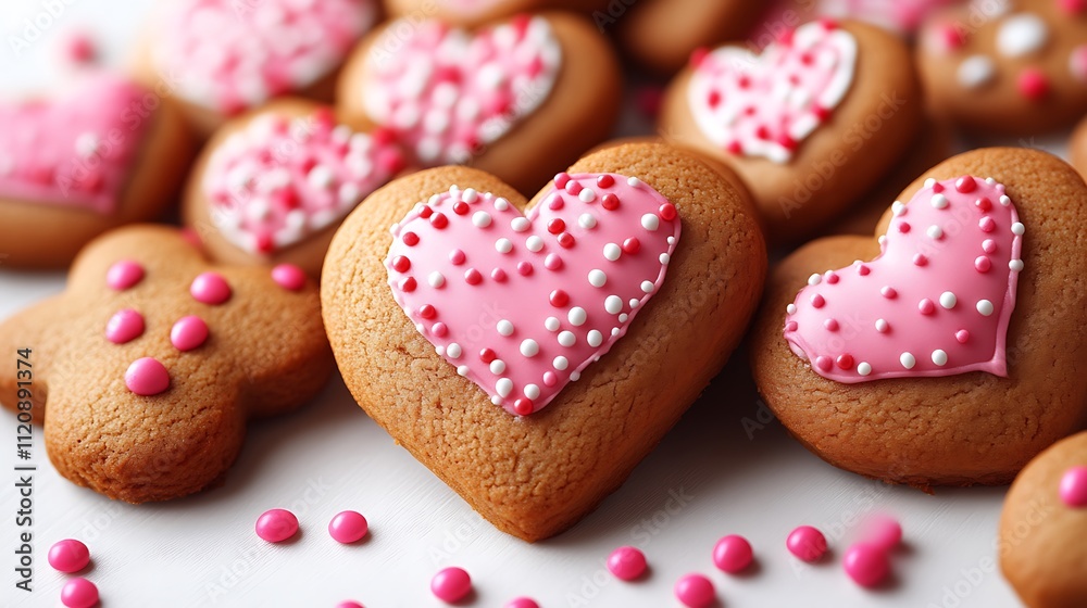 Delicious Heart Shaped Cookies Pink Icing Sprinkles Delicious Heart Shaped Cookies Pink Icing Sprinkles