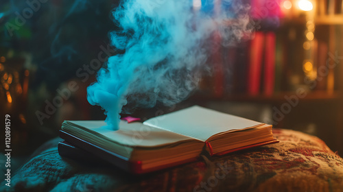 Mystical Blue Smoke Rising From Open Book