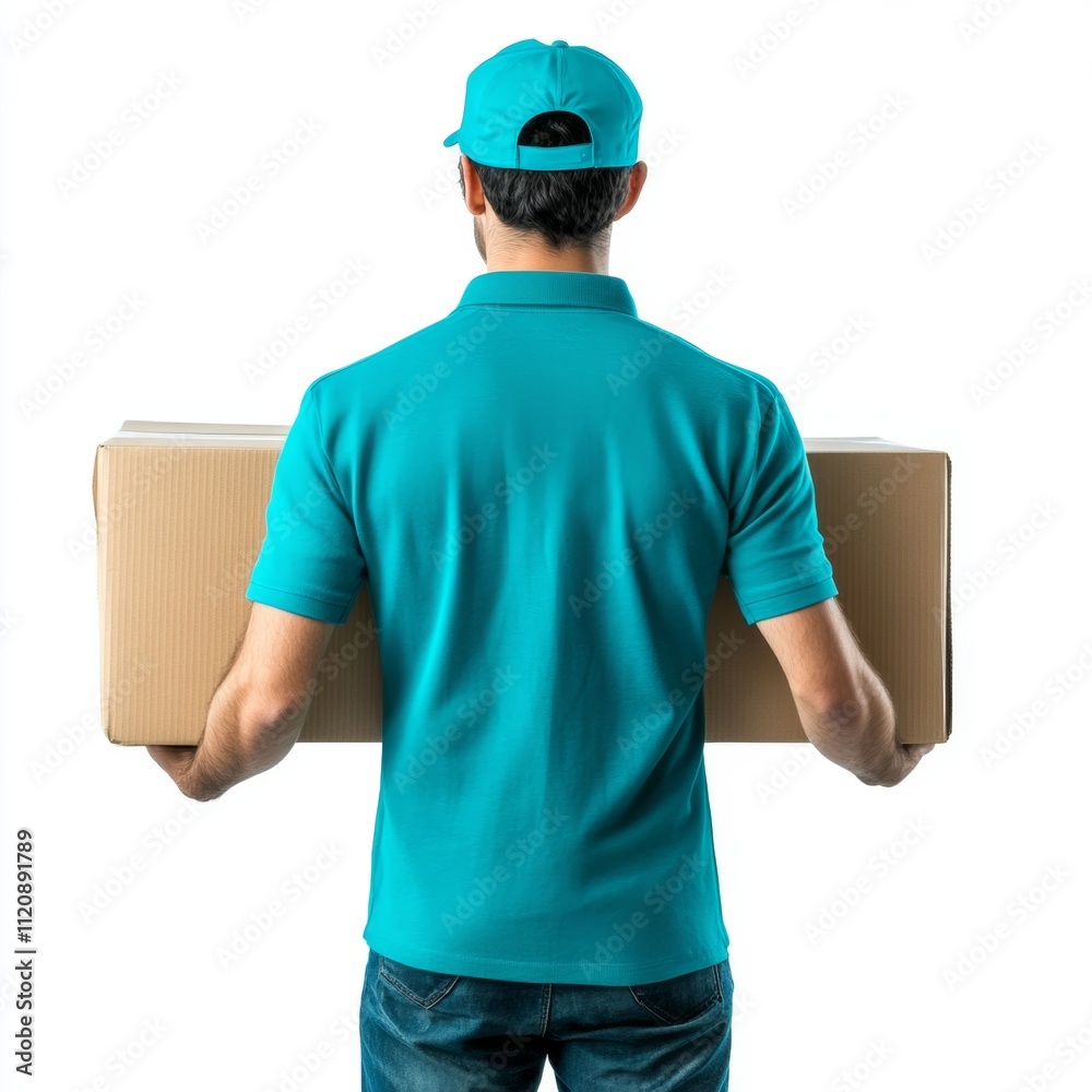 Delivery Person with Package in Turquoise Uniform Delivery Person with Package in Turquoise Uniform