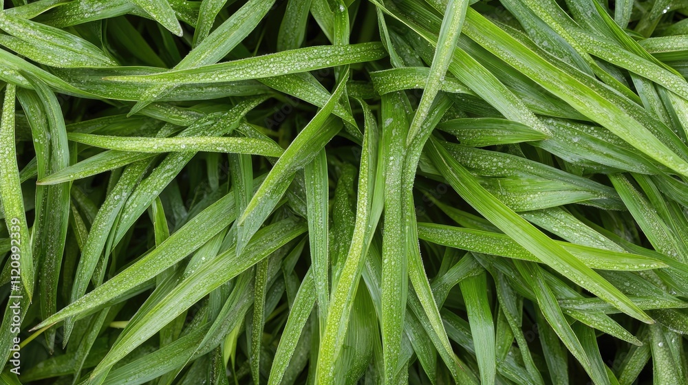 Fresh Green Grass with Dew Drops in a Natural Setting Fresh Green Grass with Dew Drops in a Natural Setting