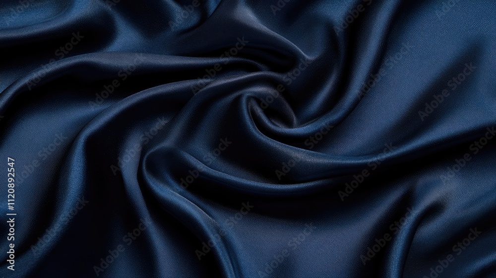 Elegant Dark Blue Silk Fabric with Smooth Texture and Flowing Drapes Elegant Dark Blue Silk Fabric with Smooth Texture and Flowing Drapes