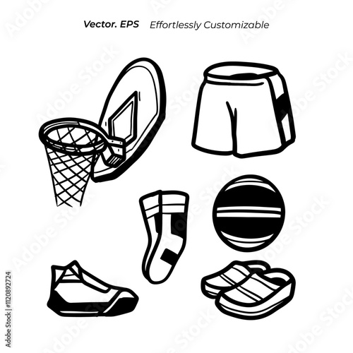 Minimalist Basketball Equipment Vector Icons