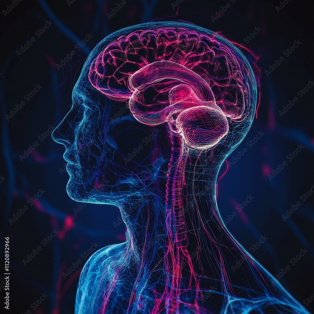Human Brain and Nervous System Illustration Human Brain and Nervous System Illustration