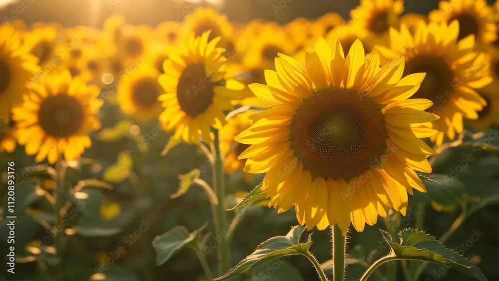Enchanted Sunflowers Field, Golden Petals Basking in Sunlight, Vibrant Summer Scene Enchanted Sunflowers Field, Golden Petals Basking in Sunlight, Vibrant Summer Scene