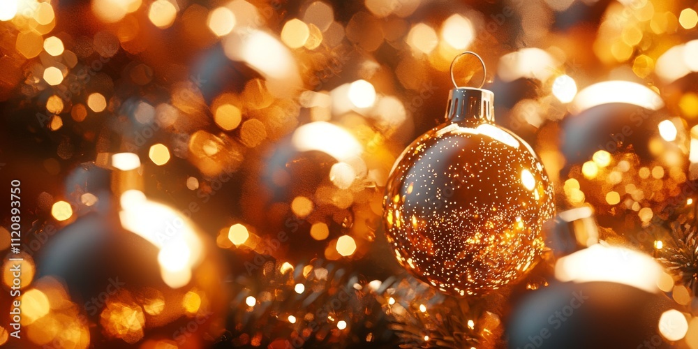 Sparkling Gold Christmas Ornament Festive Lights Background Sparkling Gold Christmas Ornament Festive Lights Background