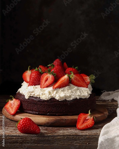 Delicious Chocolate Cake with Fresh Strawberries Topping