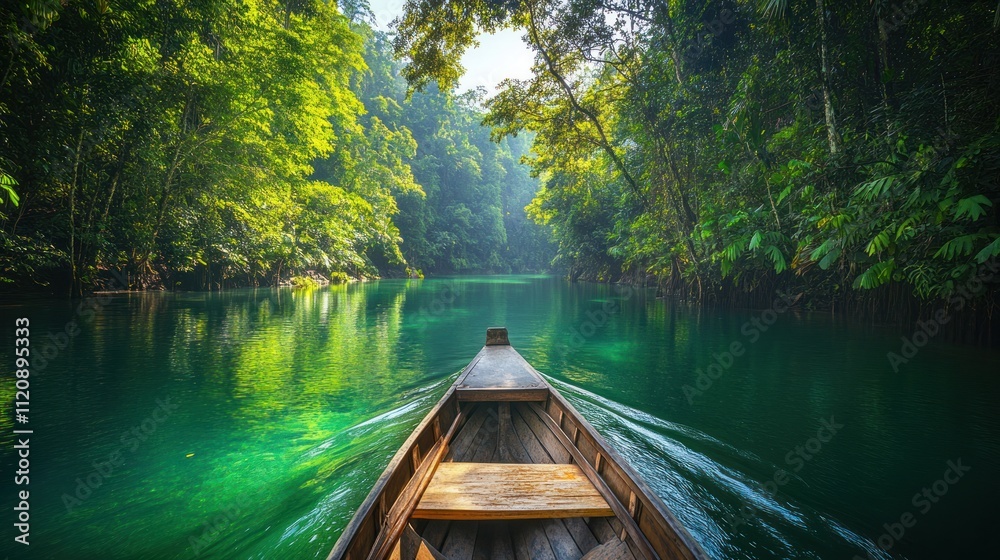 Fototapeta premium Serene River Journey Through Lush Green Tropical Paradise