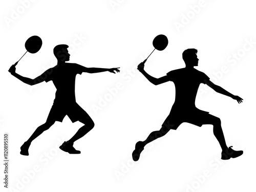 silhouette set of badminton players. silhouette of person playing badminton.