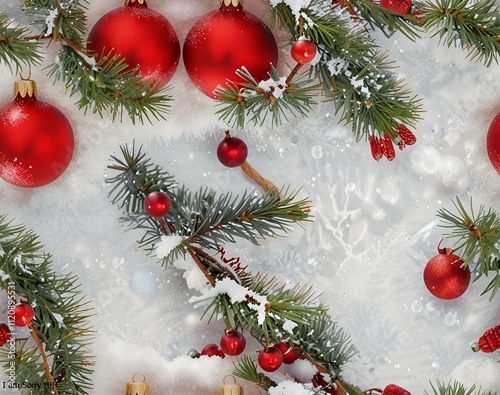 christmas background with christmas tree branches and balls