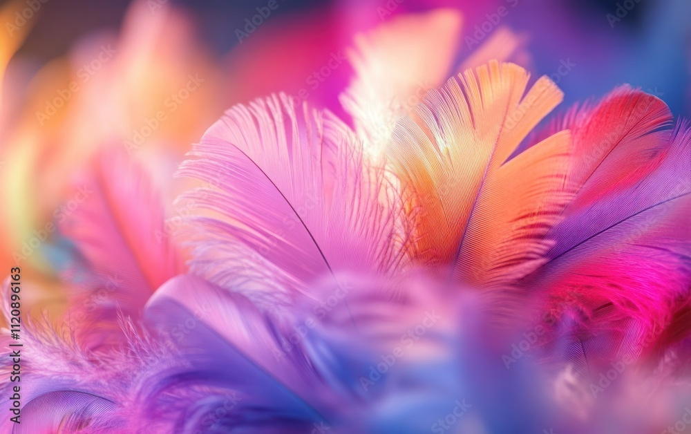 Close up of vibrant pink and orange feathers with soft textures and gradients Close up of vibrant pink and orange feathers with soft textures and gradients