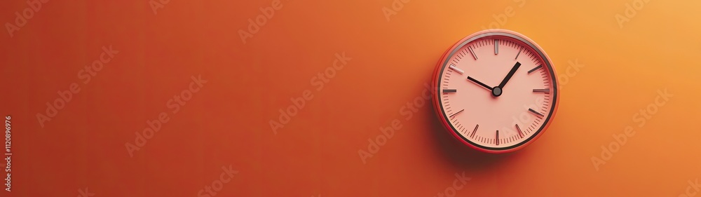 Minimalist orange wall clock showing time. Minimalist orange wall clock showing time.