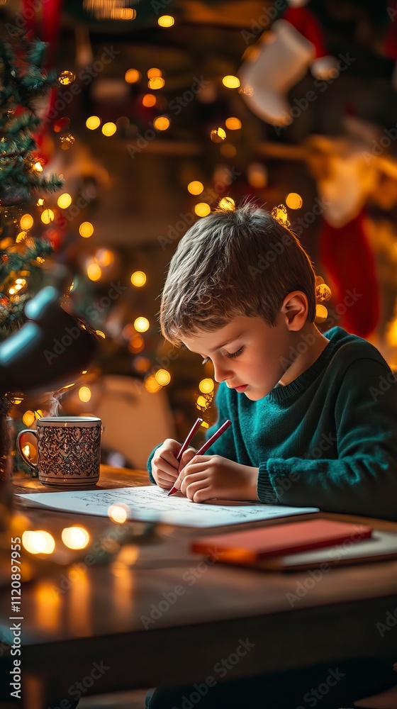 Child Writing Letter to Santa by Christmas Lights Children Writing Letters to Santa, Children Writing Letters to Santa, Happy Christmas day, Winter vibe
Child Writing Letter to Santa by Christmas Lights Children Writing Letters to Santa, Children Writing Letters to Santa, Happy Christmas day, Winter vibe