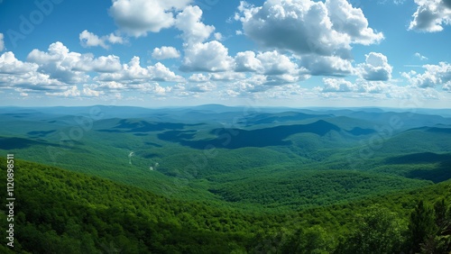 Stunning Aerial Panoramic of Adirondack Mountains, Summer Landscape Photography photo