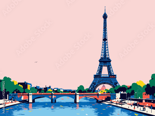 illustration vector a wallpaper background, stylized, modern, Paris themes, geometric, flat colors, depicting Paris items