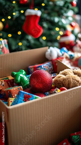 Christmas Donation Box for Community Toy Drive Christmas Charity Event, Christmas Charity Event, Happy Christmas day, Winter vibe 
