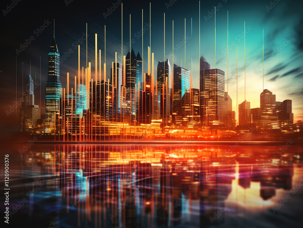 Generous Investing and real estate market crash concept with falling down digital financial chart Generous Investing and real estate market crash concept with falling down digital financial chart
