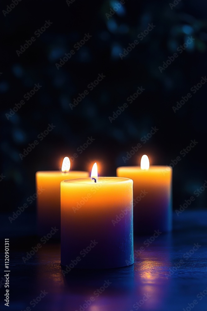 Glowing Candles in Warm Light on Dark Background for Meditation and Peace Glowing Candles in Warm Light on Dark Background for Meditation and Peace