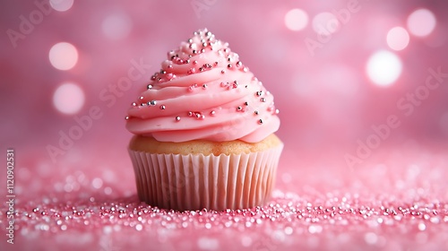 Pink Cupcake Sprinkled With Silver And Pink Beads photo