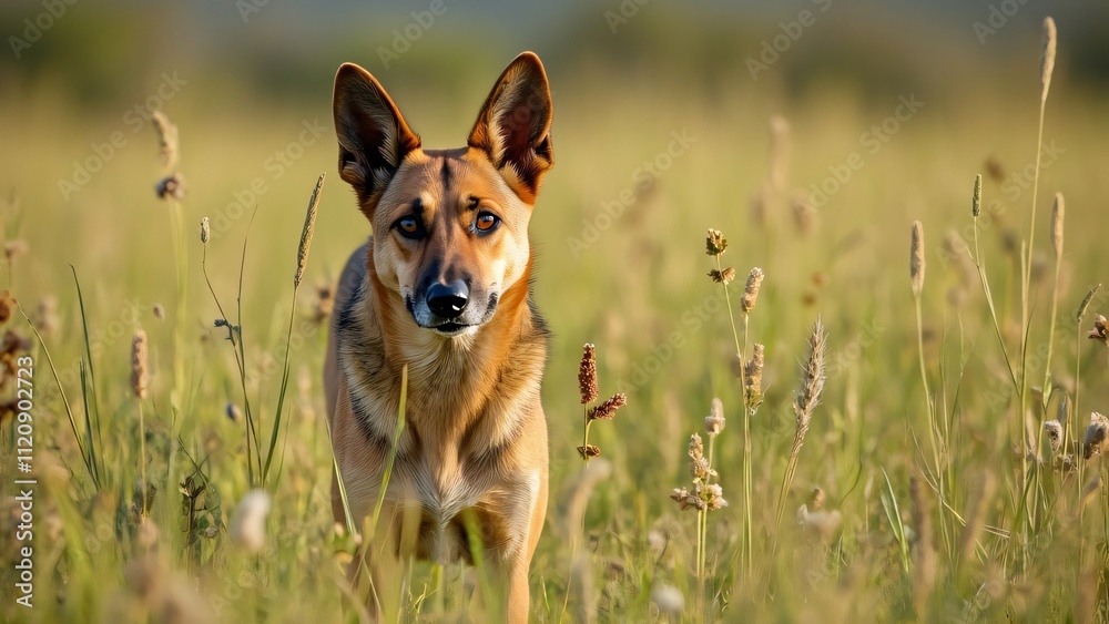 African Savannah Dog, Golden Retriever Mix in Tall Grass Stock Photo African Savannah Dog, Golden Retriever Mix in Tall Grass Stock Photo
