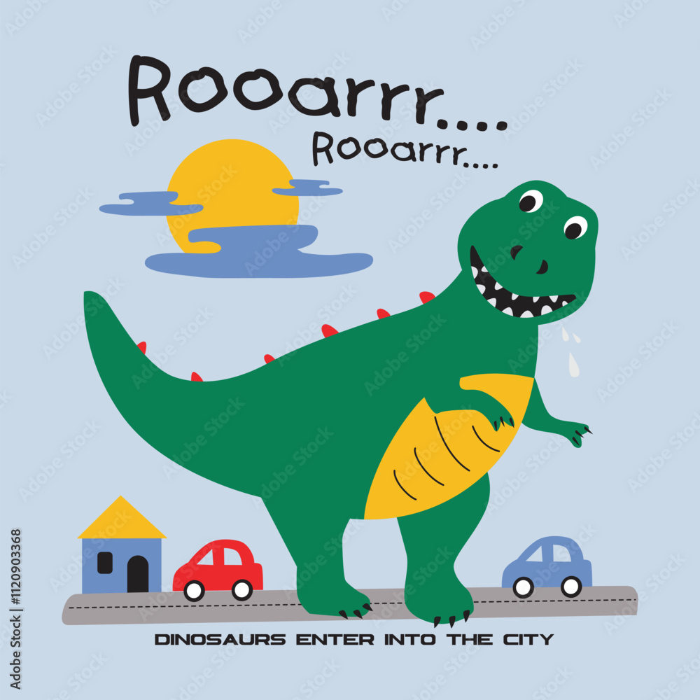 Obraz premium dinosaurs are roaring and running,design cartoon vector illustration