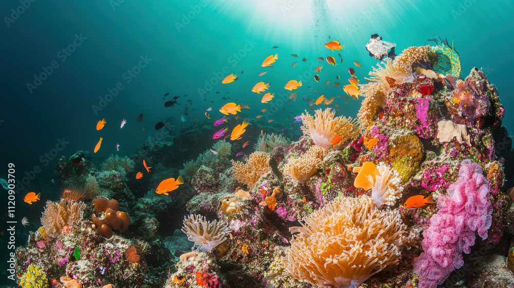 Fototapeta premium vibrant coral reef with colorful fish swimming gracefully