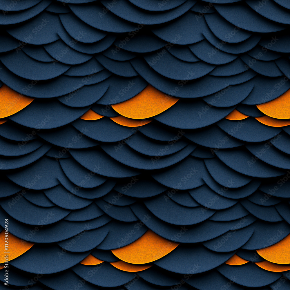 Obraz premium The image is a blue and orange pattern of circles. The pattern is very intricate and detailed, with each circle overlapping the one below it