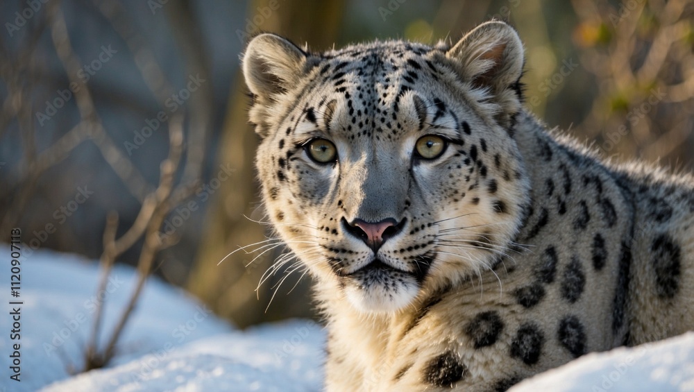 portrait of a leopard with horrible eyes in standing posture in zoo
