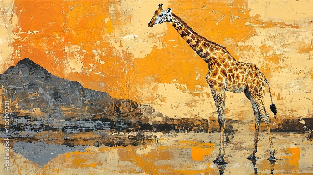 Fototapeta premium Giraffe in African Sunset: A majestic wildlife painting
