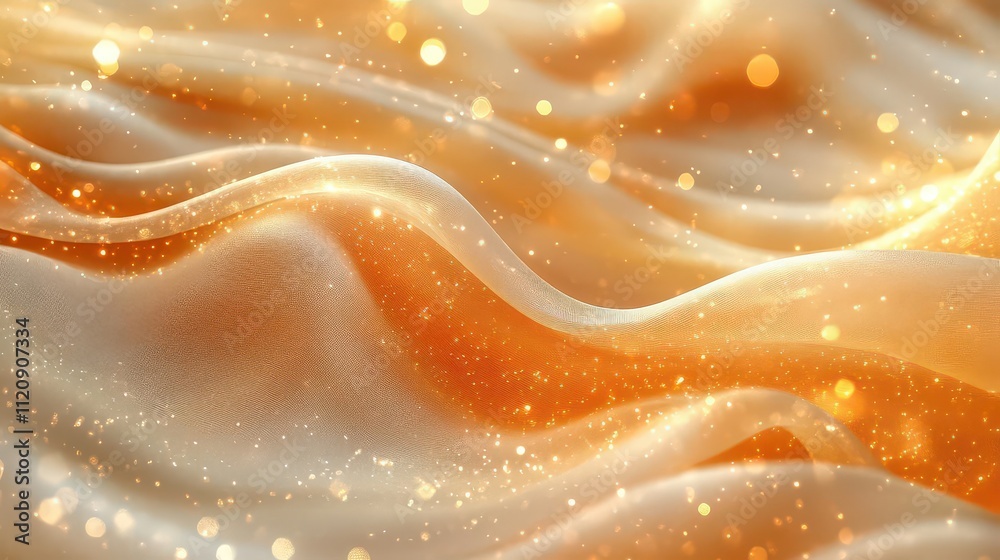 A soft, shimmering fabric with golden highlights and gentle waves. A soft, shimmering fabric with golden highlights and gentle waves.