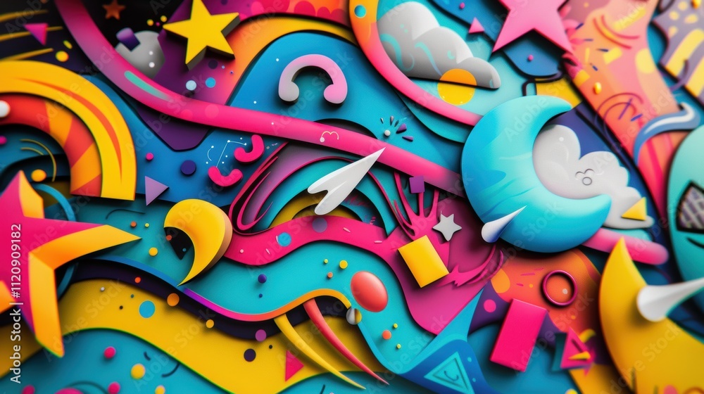 Obraz premium Colorful abstract design featuring playful shapes and dynamic patterns.