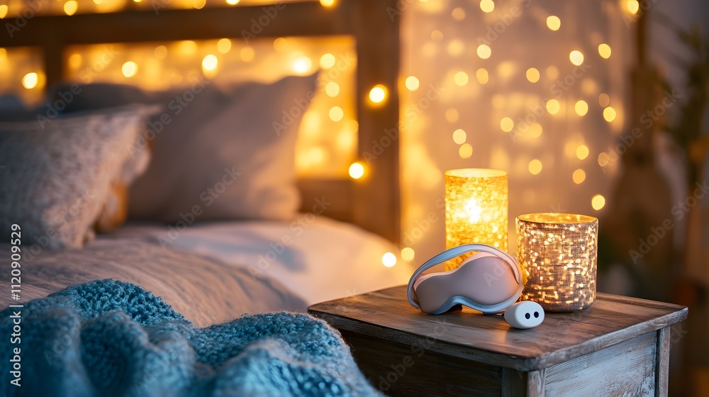 Sleep aid products neatly arranged on a bedside table, promoting relaxation and restful sleep for a peaceful night's slumber. Sleep aid products neatly arranged on a bedside table, promoting relaxation and restful sleep for a peaceful night's slumber.